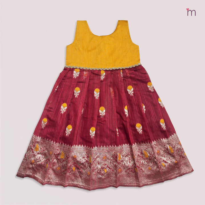 Anika - Mustard Maroon Frock Minipattu