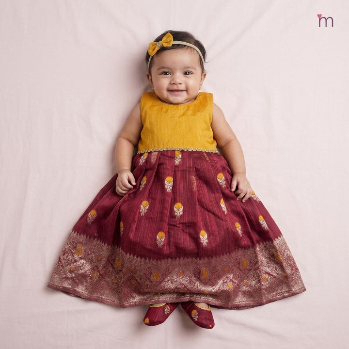 Anika - Mustard Maroon Frock Minipattu