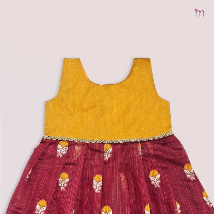 Anika - Mustard Maroon Frock Minipattu