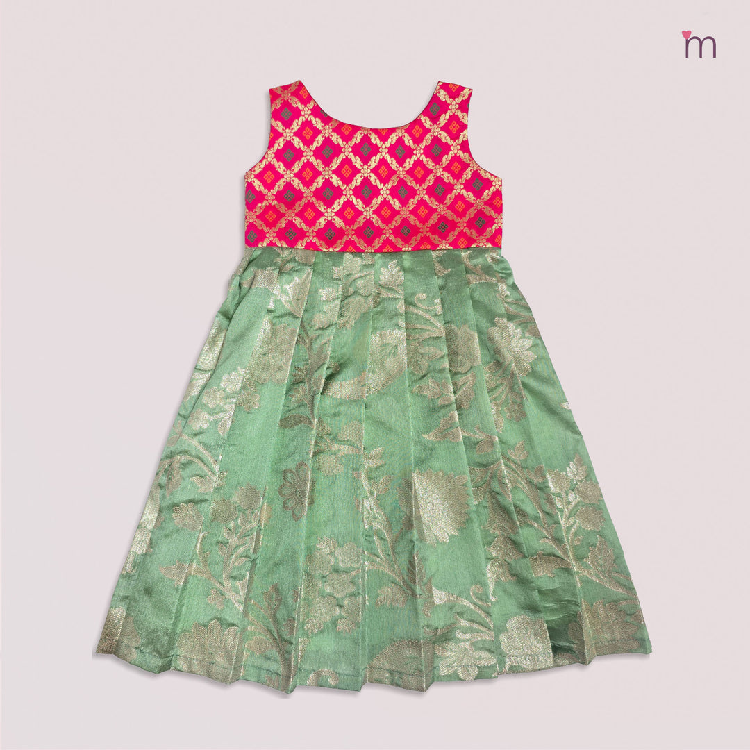 Anika - Pink Green Frock Minipattu