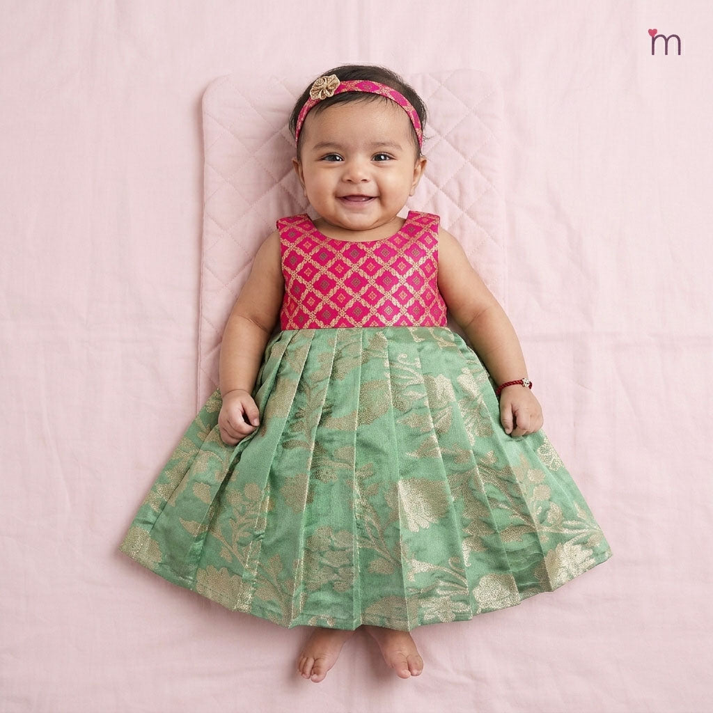 Anika - Pink Green Frock Minipattu