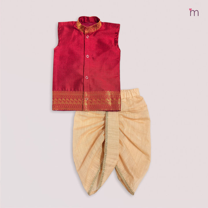 Vishnu - Red Jabla Set Minipattu