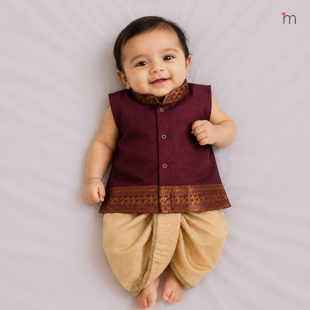 Vishnu - Maroon Jabla Set Minipattu