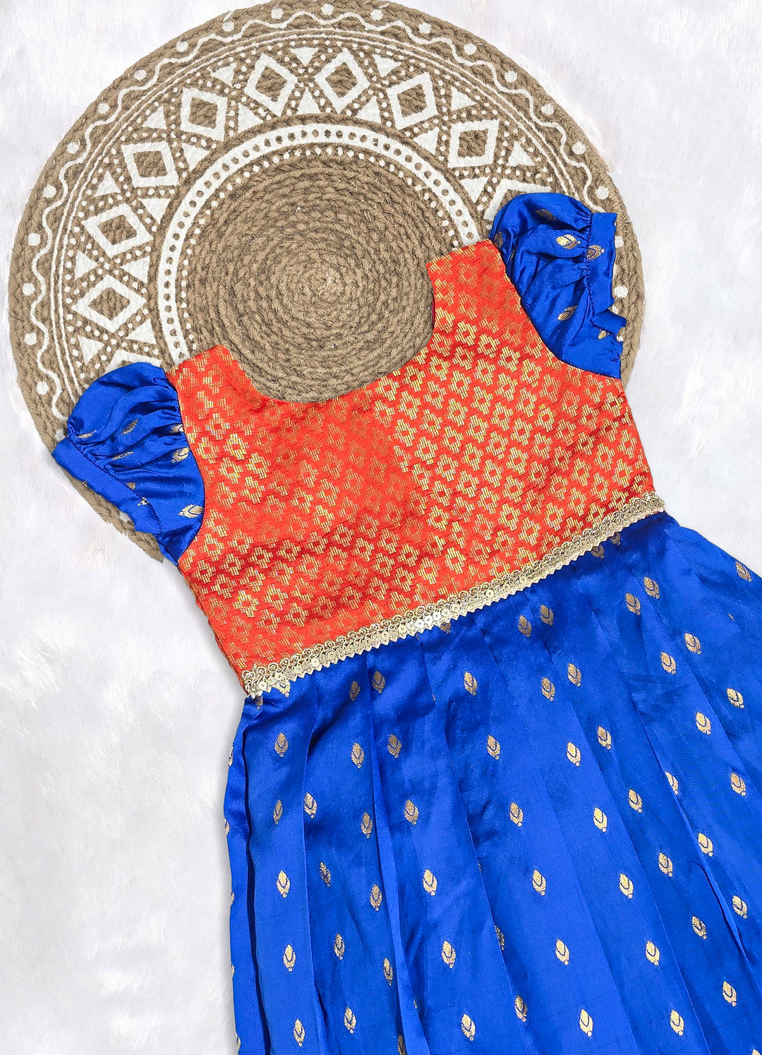 Tanishka - Orange Royal Blue Frock Minipattu