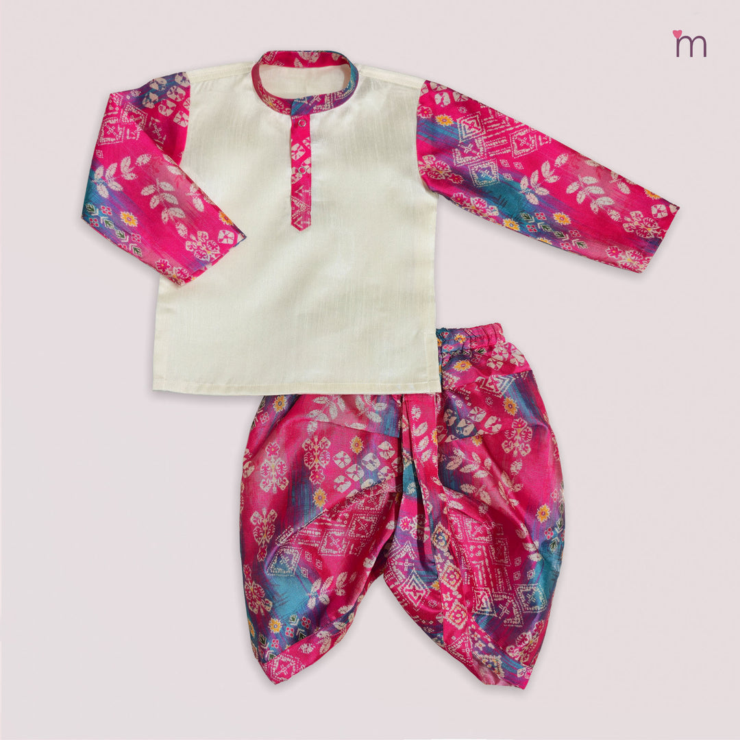 Rohit - Pink Halfwhite Kurta & Dhoti set
