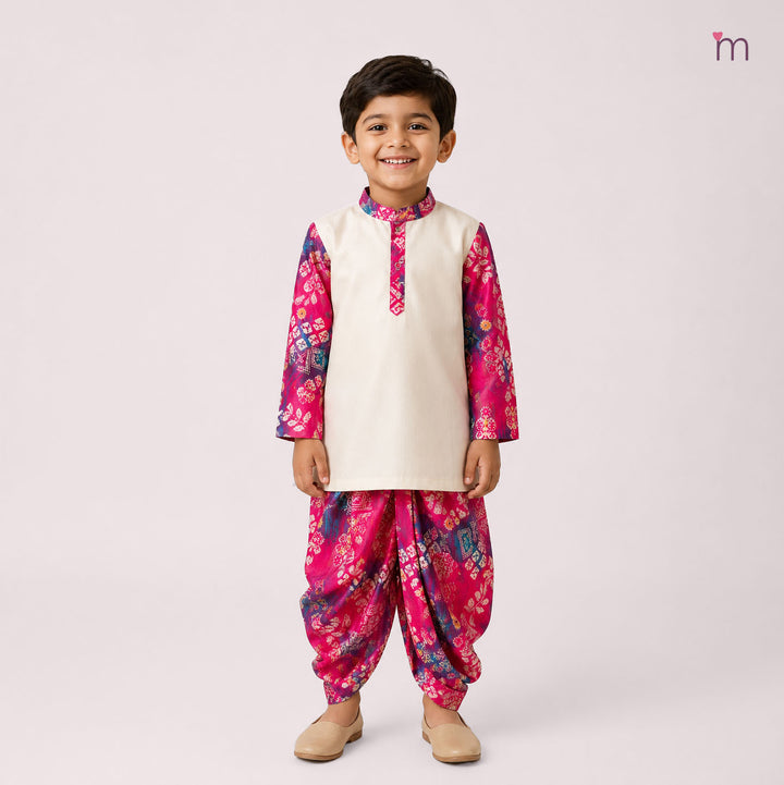 Rohit - Pink Halfwhite Kurta & Dhoti set