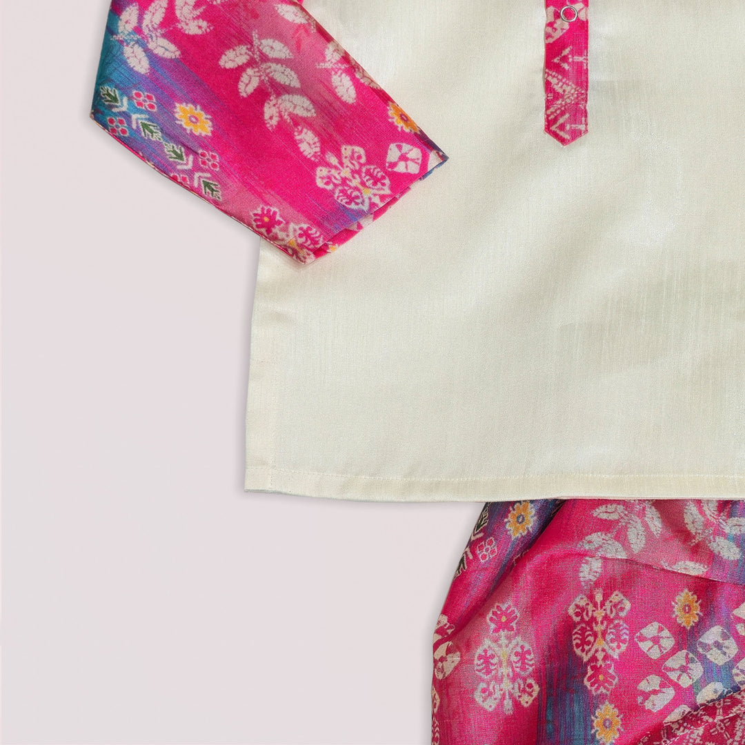 Rohit - Pink Halfwhite Kurta & Dhoti set