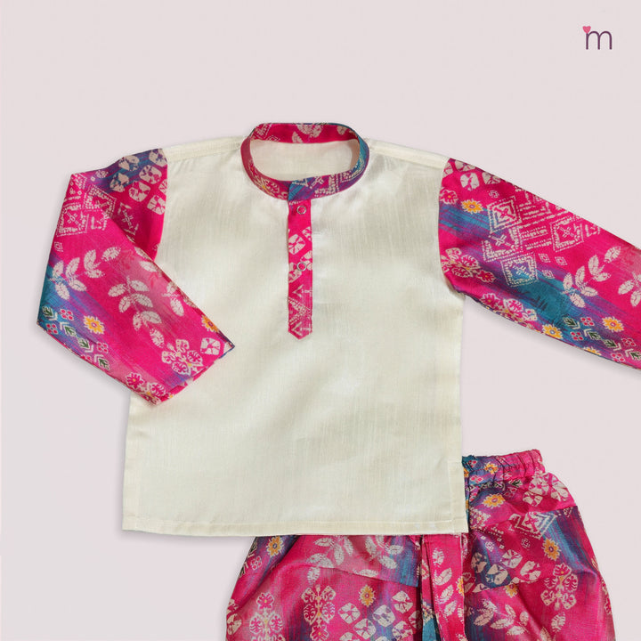 Rohit - Pink Halfwhite Kurta & Dhoti set