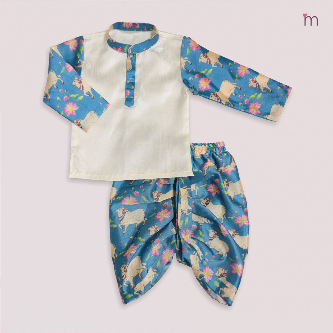 Rohit - Blue Halfwhite Kurta & Dhoti set