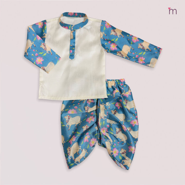 Rohit - Blue Halfwhite Kurta & Dhoti set
