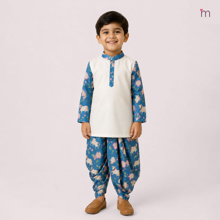 Rohit - Blue Halfwhite Kurta & Dhoti set