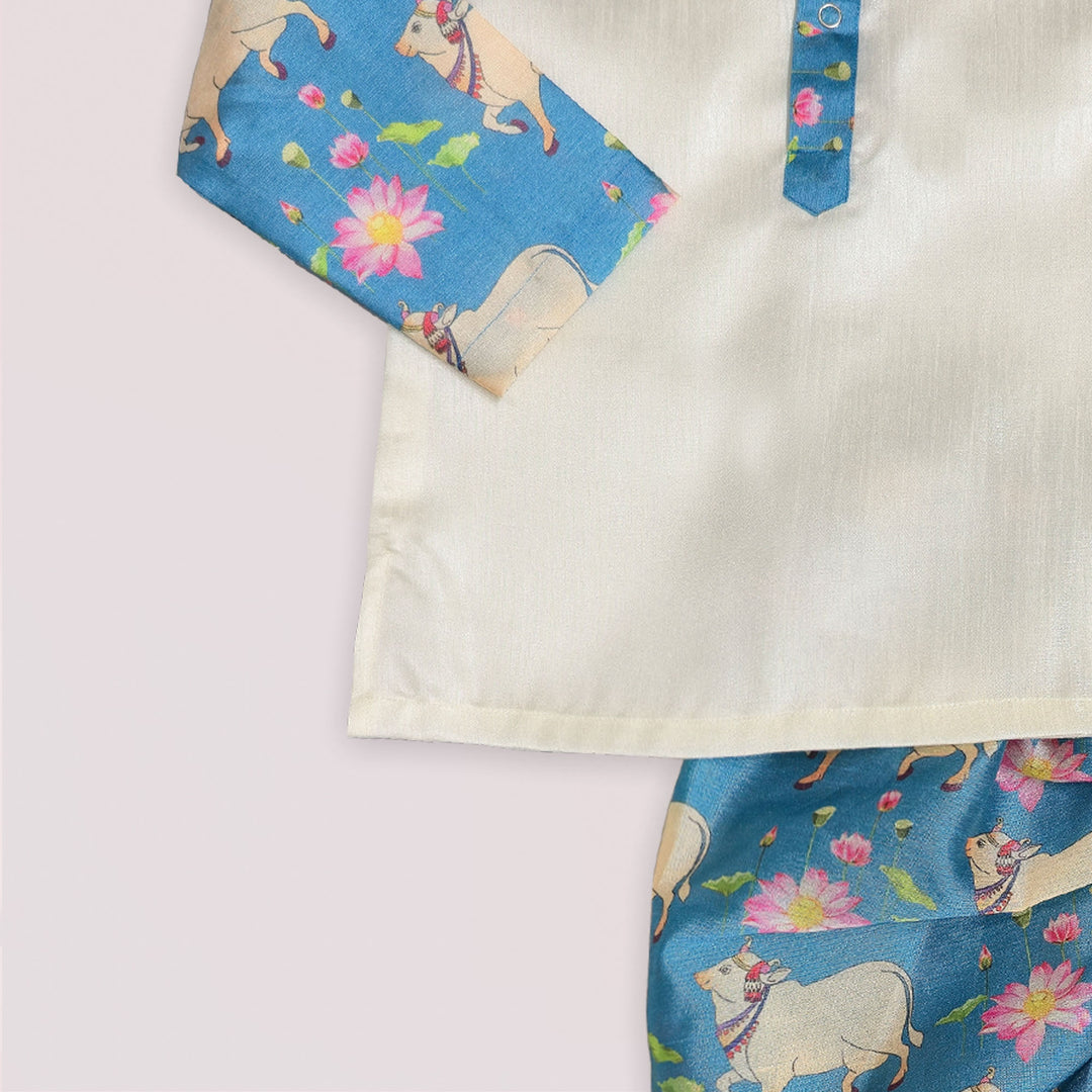 Rohit - Blue Halfwhite Kurta & Dhoti set