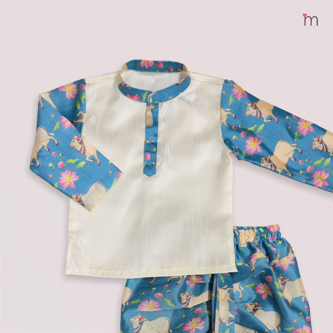 Rohit - Blue Halfwhite Kurta & Dhoti set