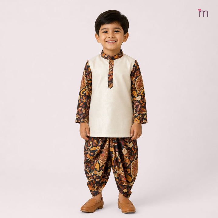 Rohit - Black Halfwhite Kurta & Dhoti set