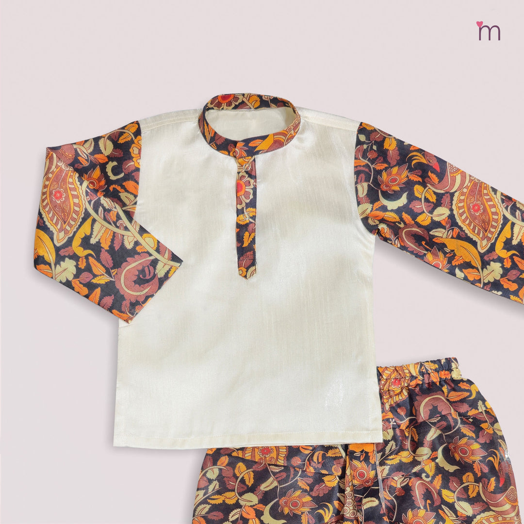 Rohit - Black Halfwhite Kurta & Dhoti set