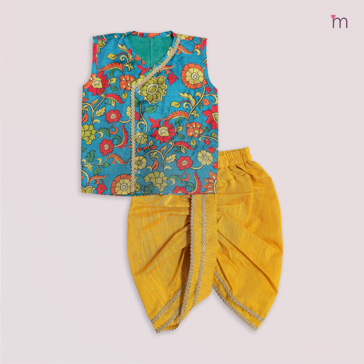 Varun - Teal Green Kalamkari Jabla Set Minipattu