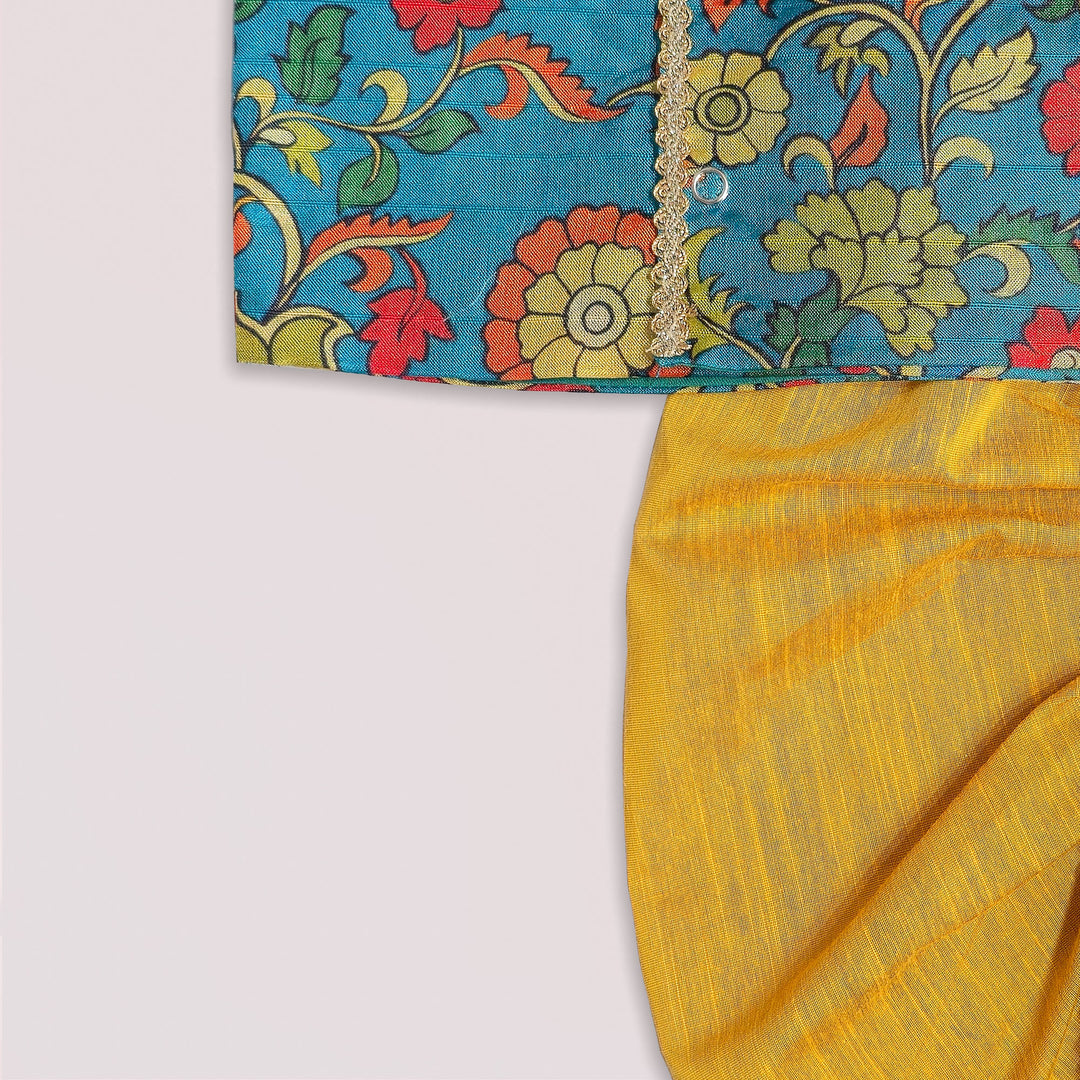 Varun - Teal Green Kalamkari Jabla Set Minipattu