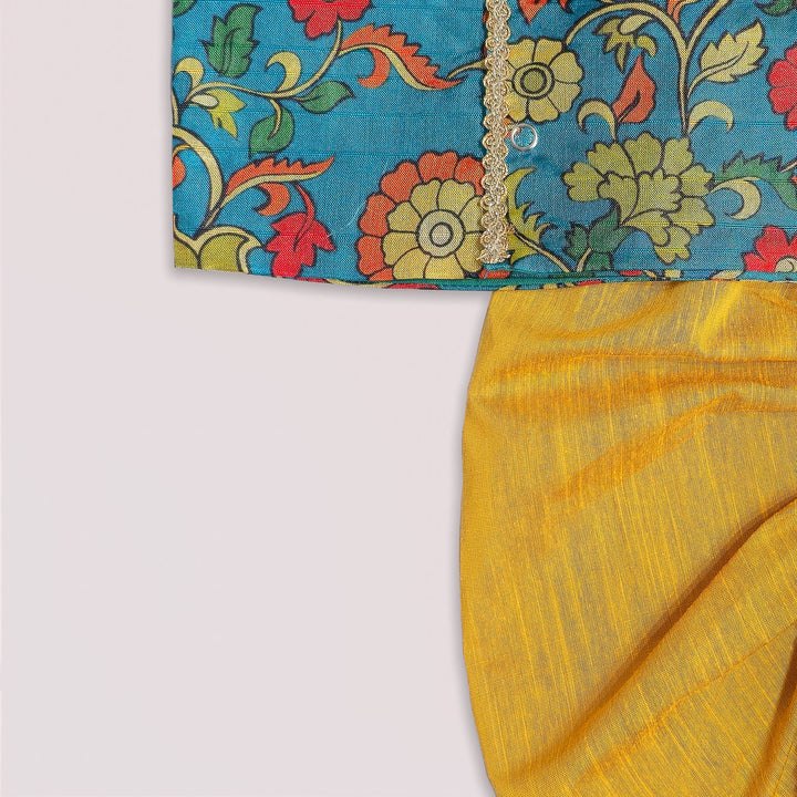 Varun - Teal Green Kalamkari Jabla Set Minipattu