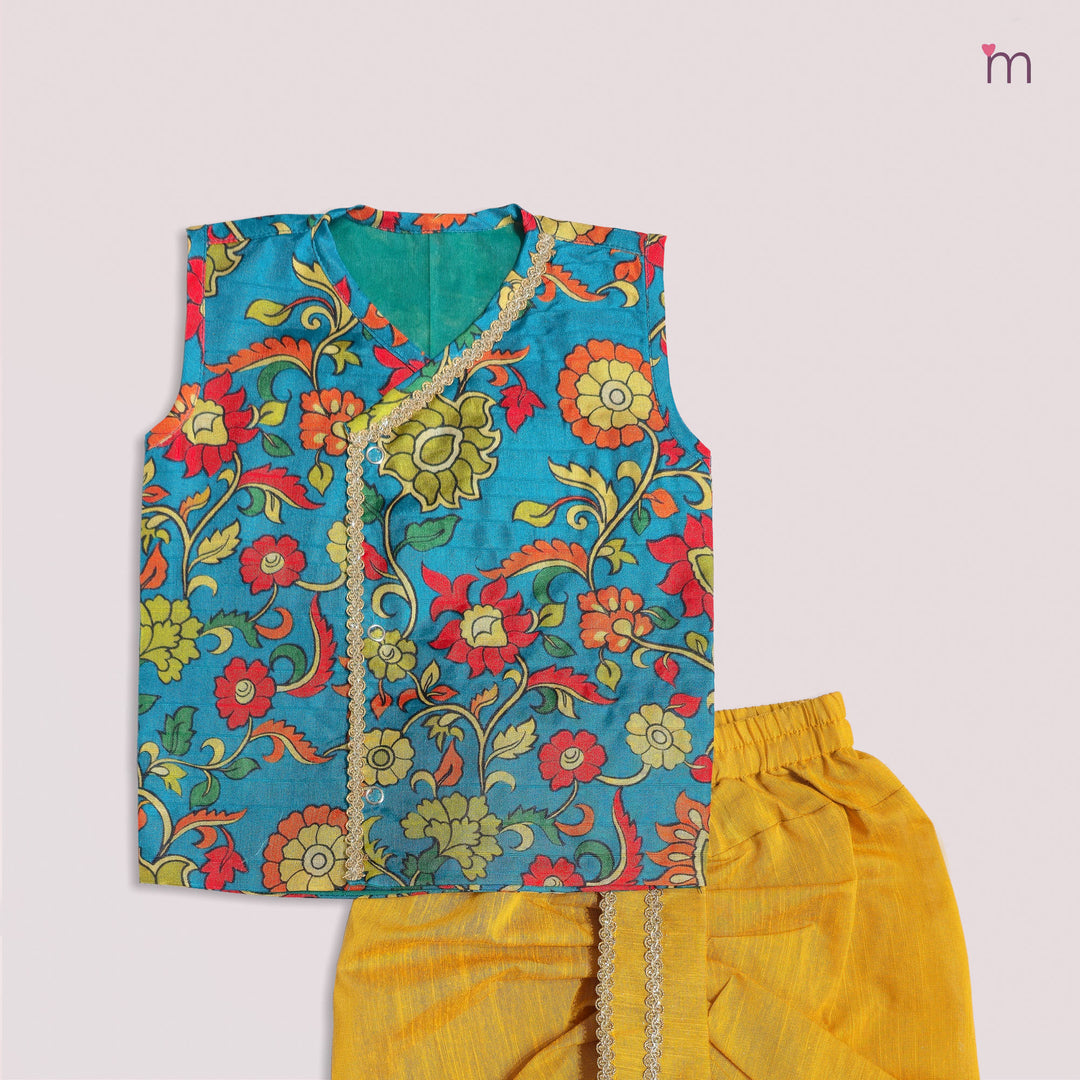 Varun - Teal Green Kalamkari Jabla Set Minipattu