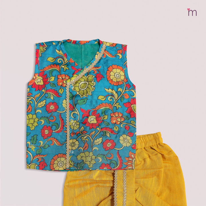 Varun - Teal Green Kalamkari Jabla Set Minipattu