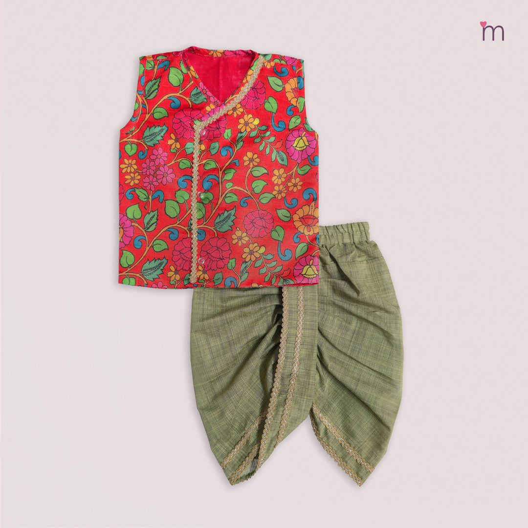 Varun - Rust Orange Kalamkari Jabla Set Minipattu