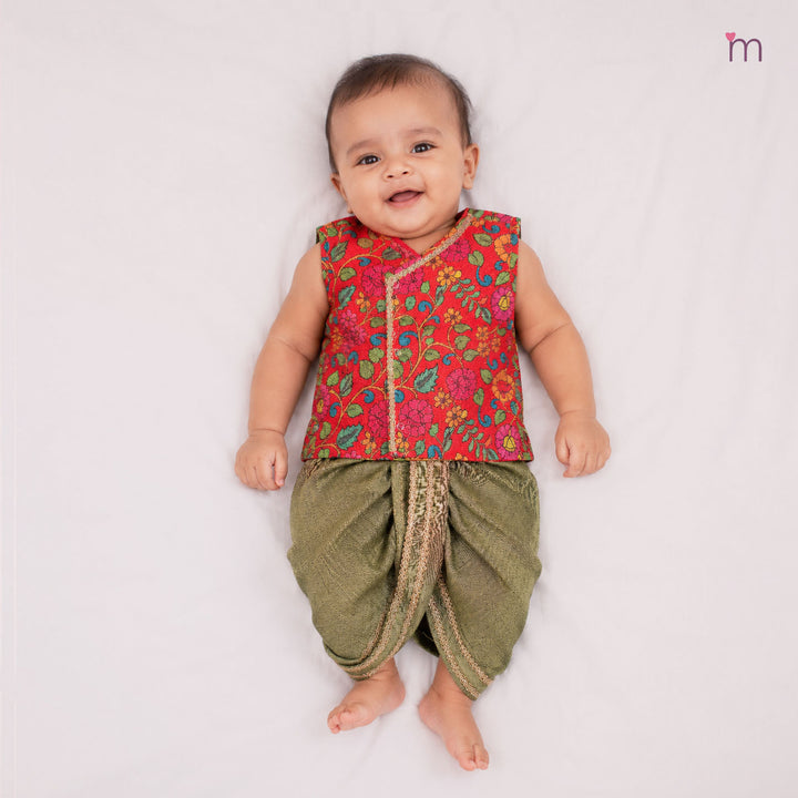 Varun - Rust Orange Kalamkari Jabla Set Minipattu