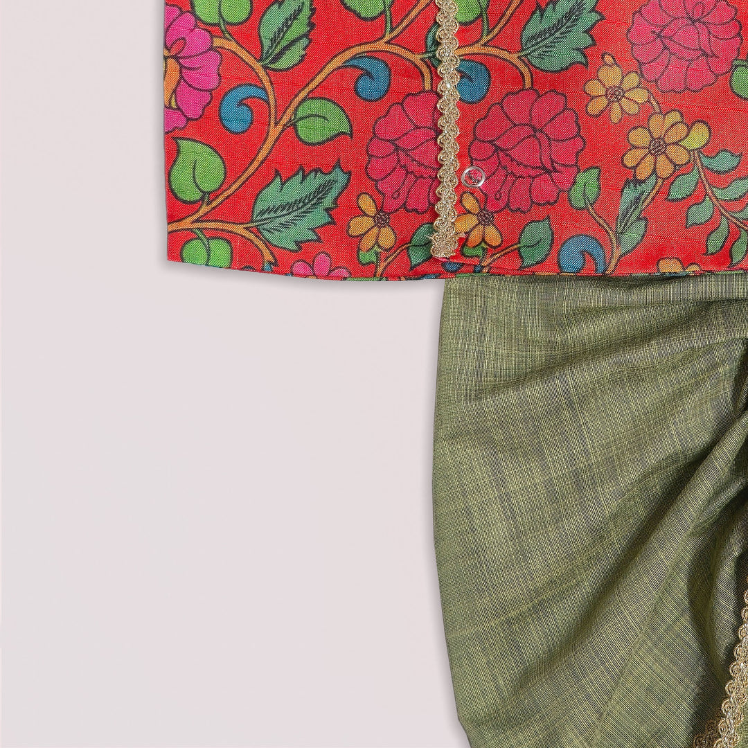 Varun - Rust Orange Kalamkari Jabla Set Minipattu