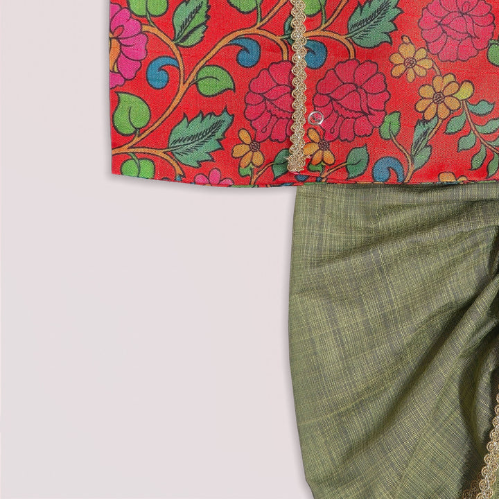 Varun - Rust Orange Kalamkari Jabla Set Minipattu