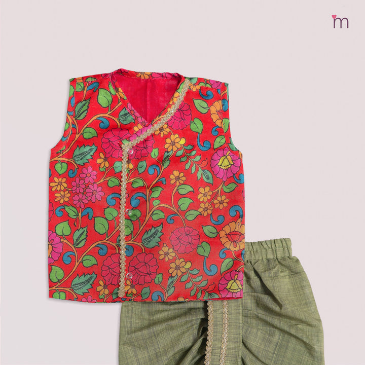 Varun - Rust Orange Kalamkari Jabla Set Minipattu