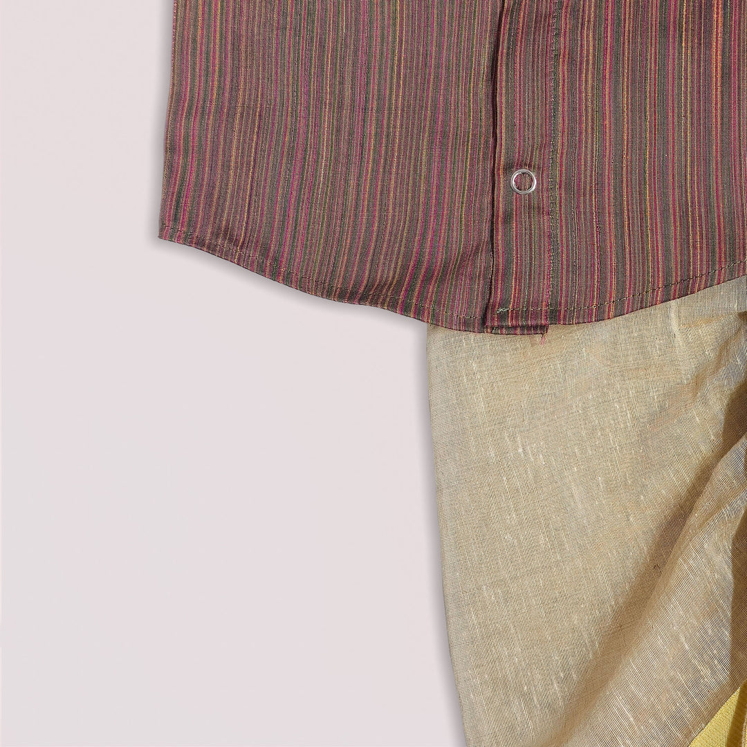 Arnav - Brown Multicolor stripes Jabla Set Minipattu