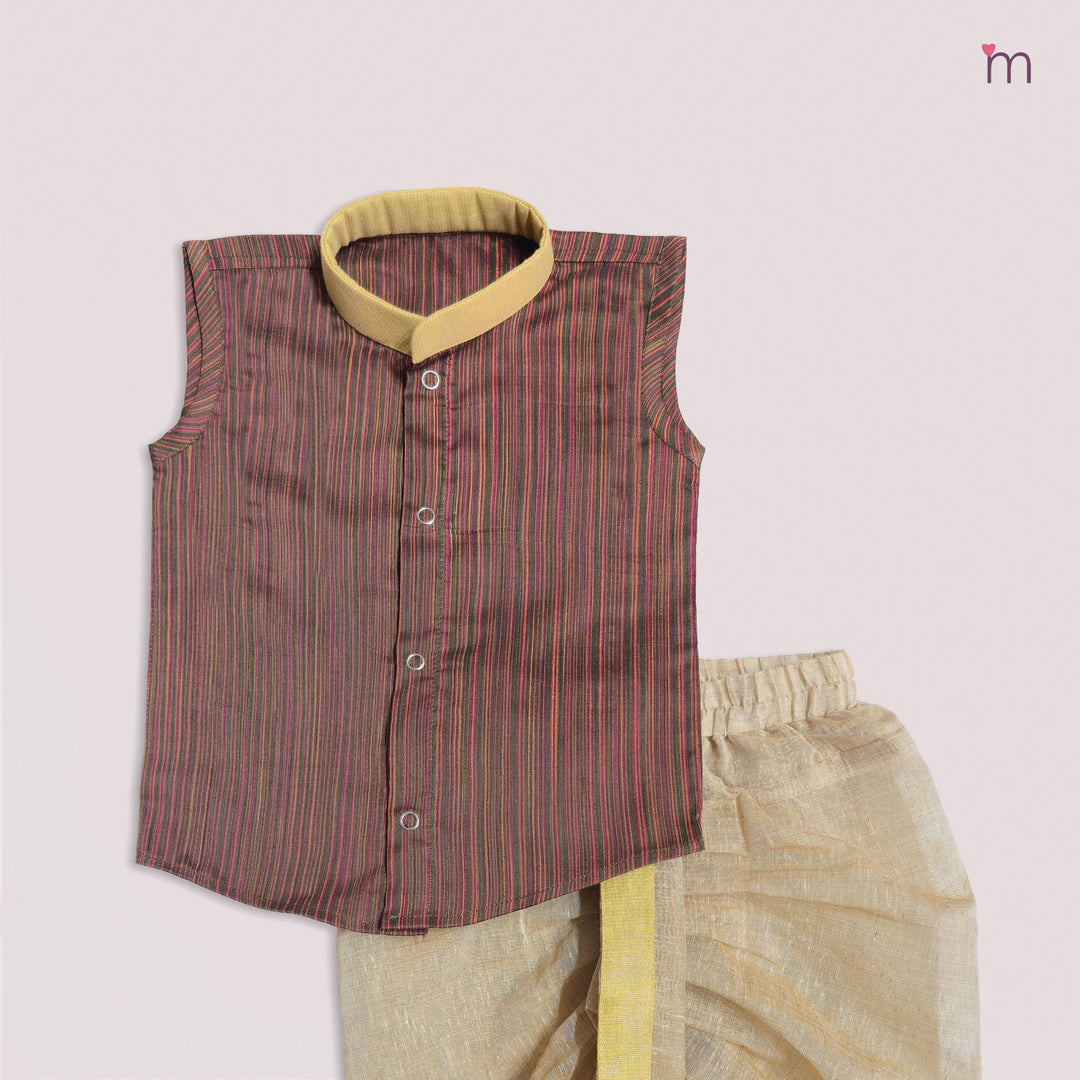 Arnav - Brown Multicolor stripes Jabla Set Minipattu