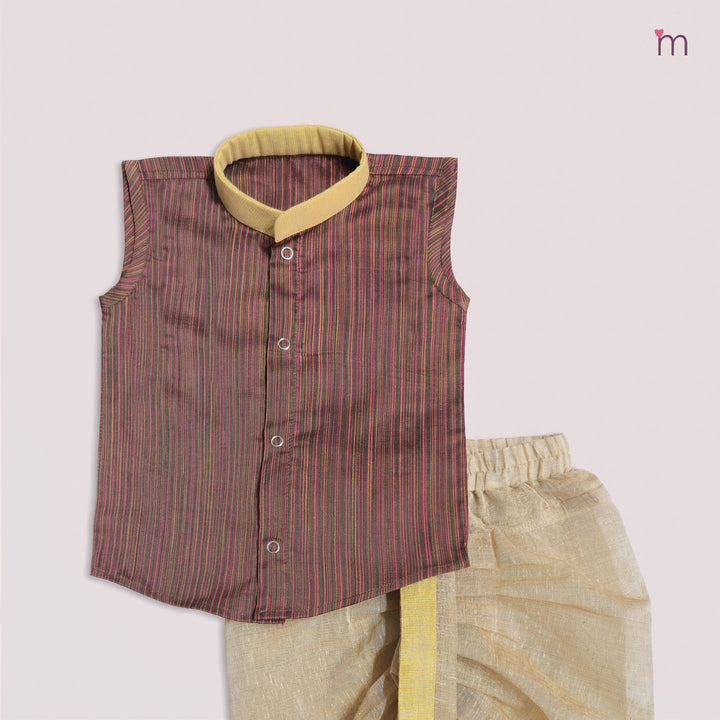 Arnav - Brown Multicolor stripes Jabla Set Minipattu