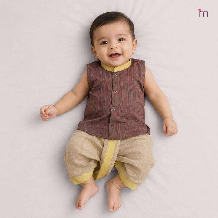 Arnav - Brown Multicolor stripes Jabla Set Minipattu