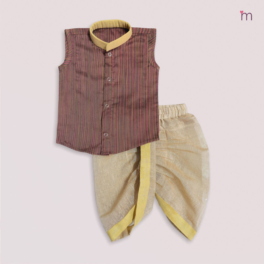 Arnav - Brown Multicolor stripes Jabla Set Minipattu