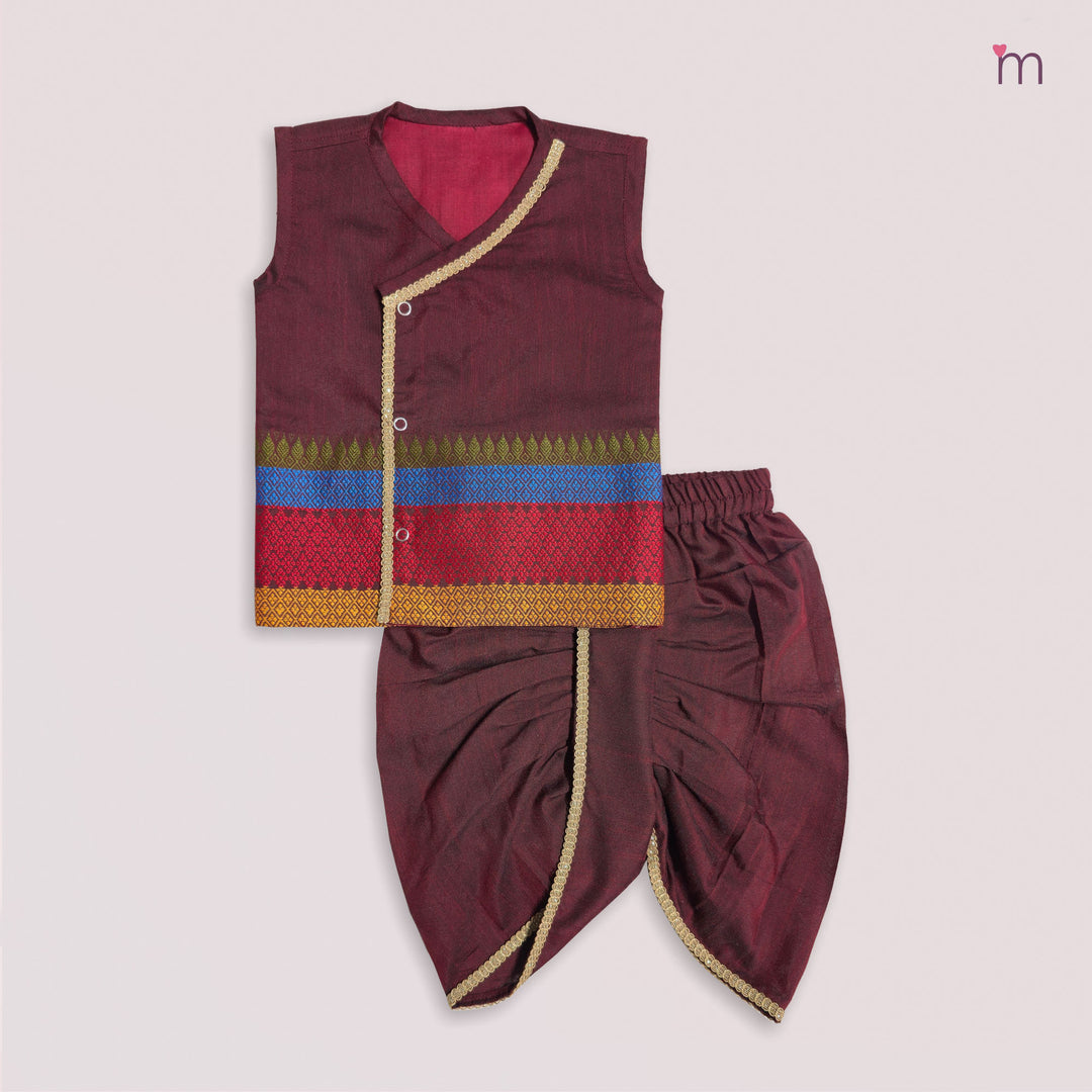 Arnav - Maroon Jabla Set Minipattu