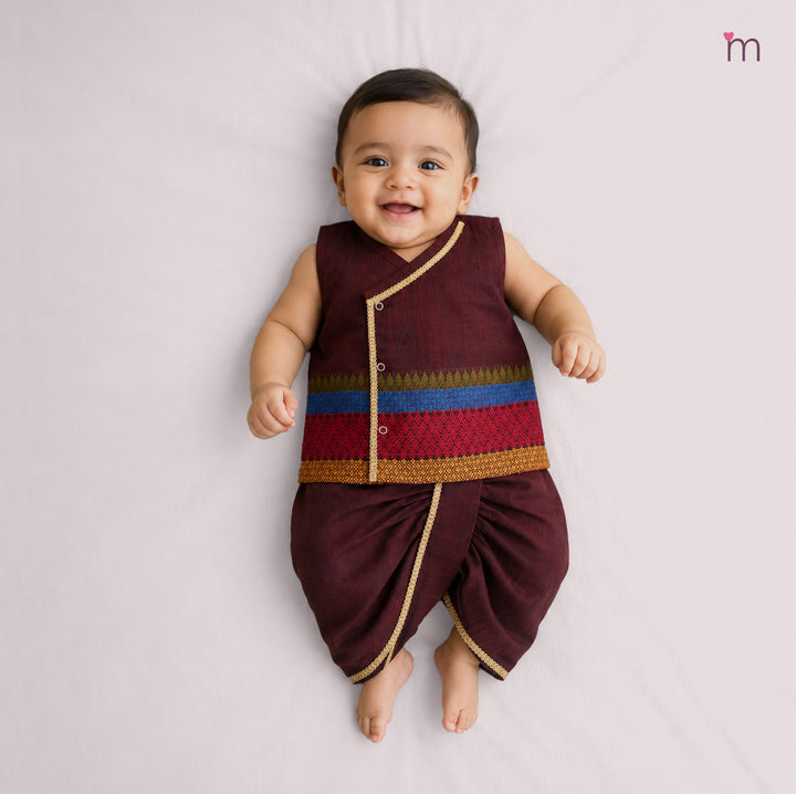 Arnav - Maroon Jabla Set Minipattu