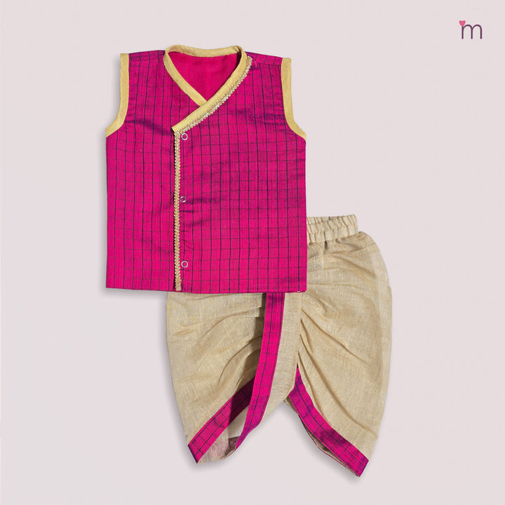 Vikash- Magenta Checks Jabla Set Minipattu