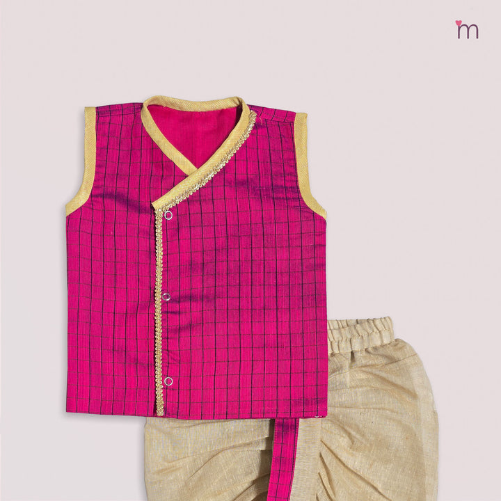 Vikash- Magenta Checks Jabla Set Minipattu