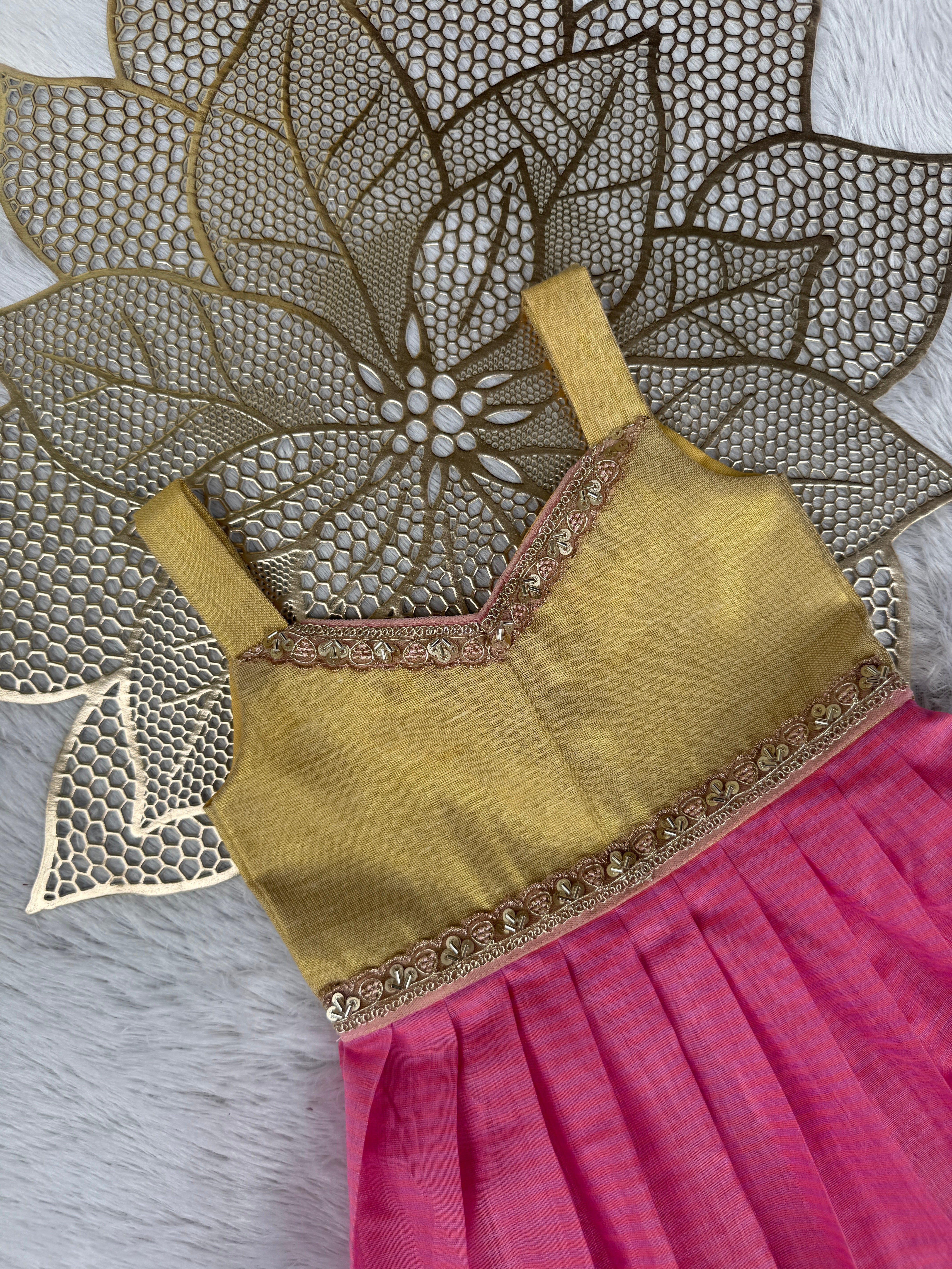 Aadhya - Pink Tissue Frock Minipattu