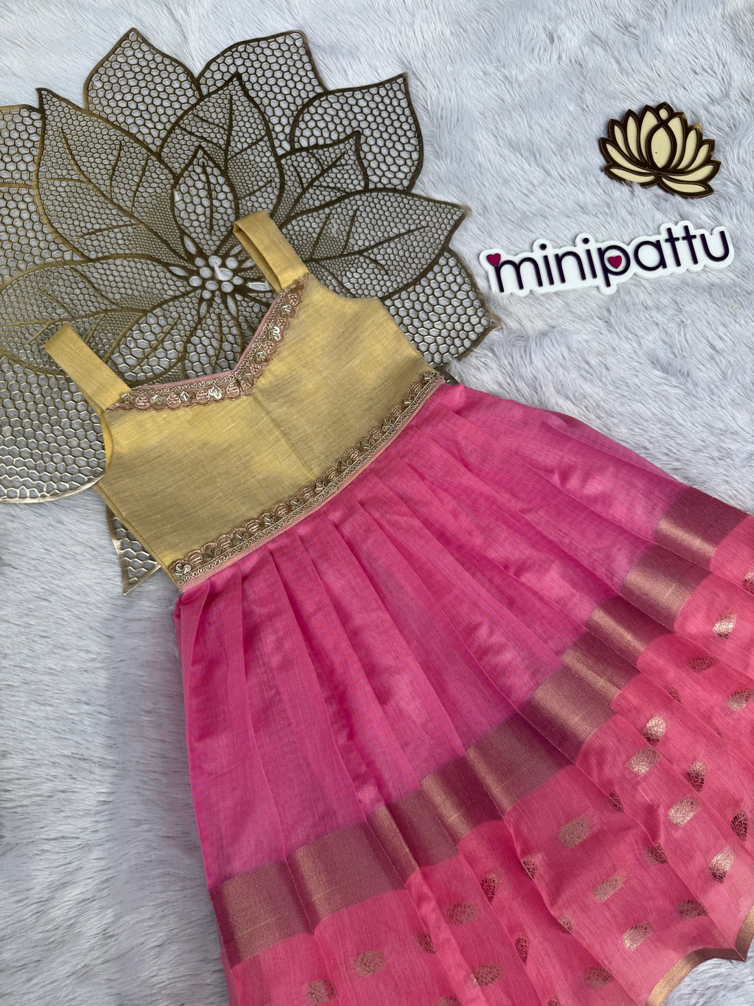 Aadhya - Pink Tissue Frock Minipattu