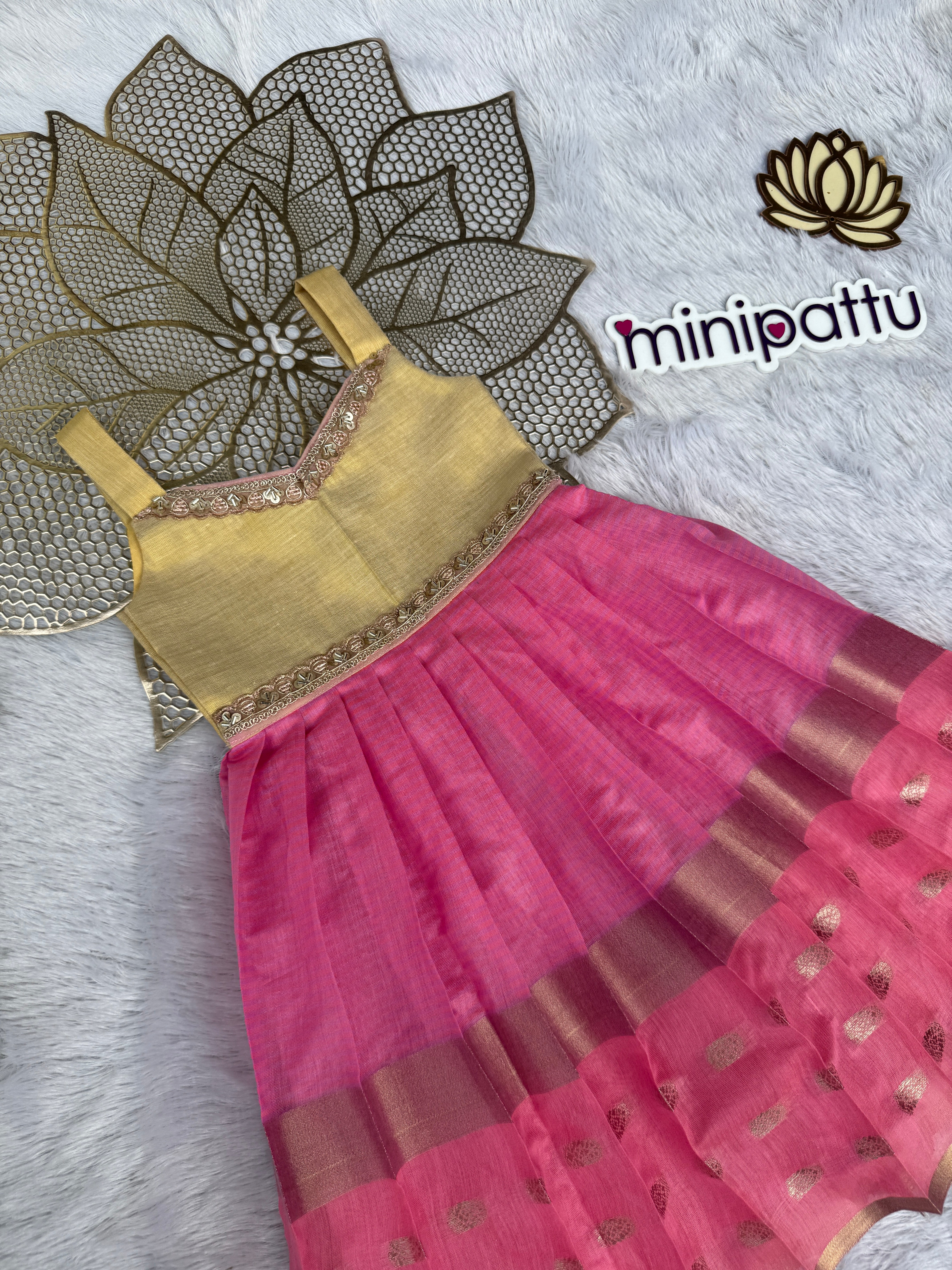 Aadhya - Pink Tissue Frock Minipattu