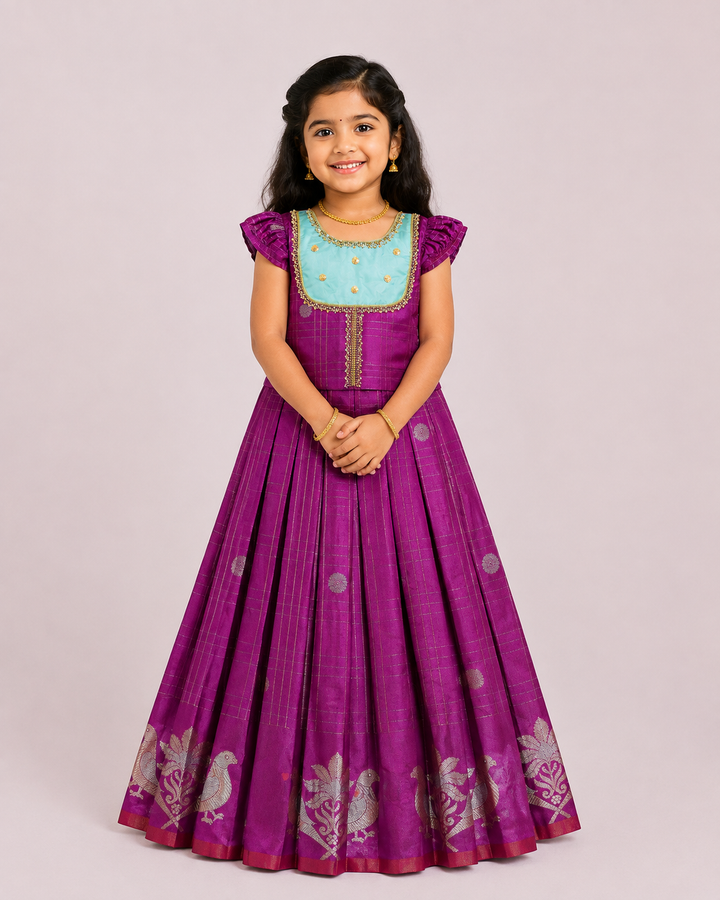 Sukriti - Purple Turquoise Pattu Pavadai Minipattu