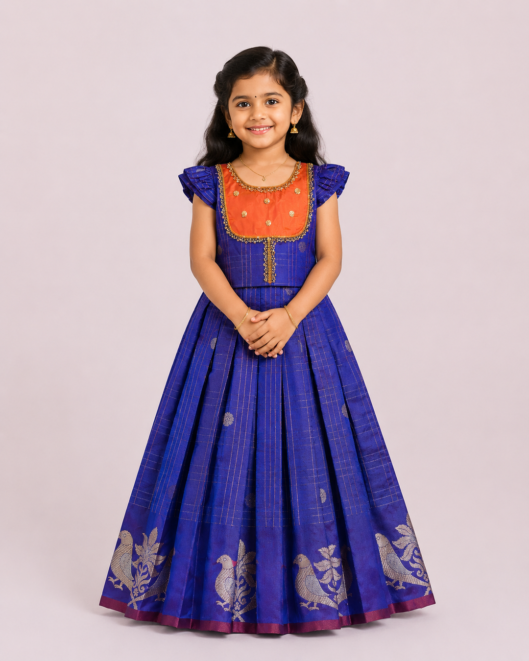 Sukriti - Violet Orange Pattu Pavadai Minipattu