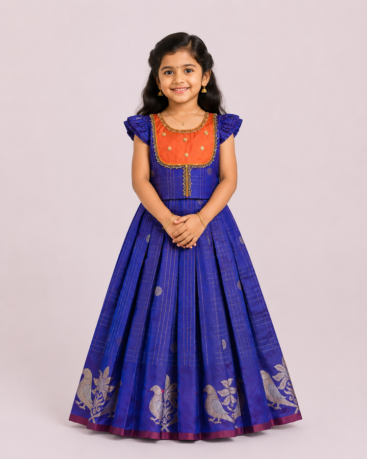 Sukriti - Violet Orange Pattu Pavadai Minipattu