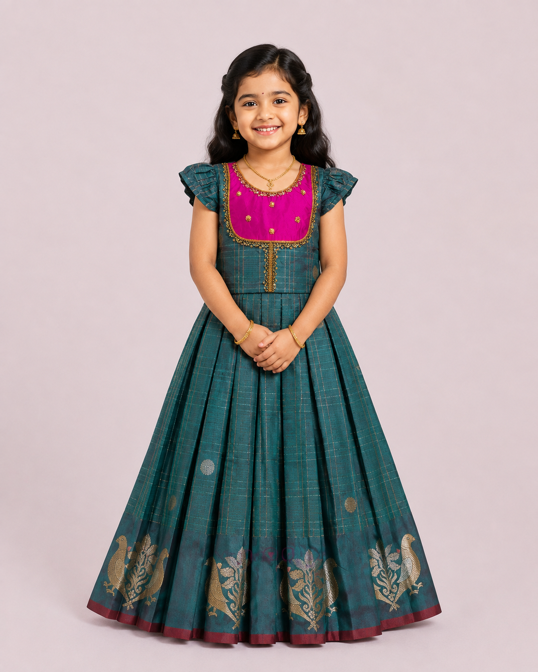 Sukriti - Green Pink Pattu Pavadai Minipattu