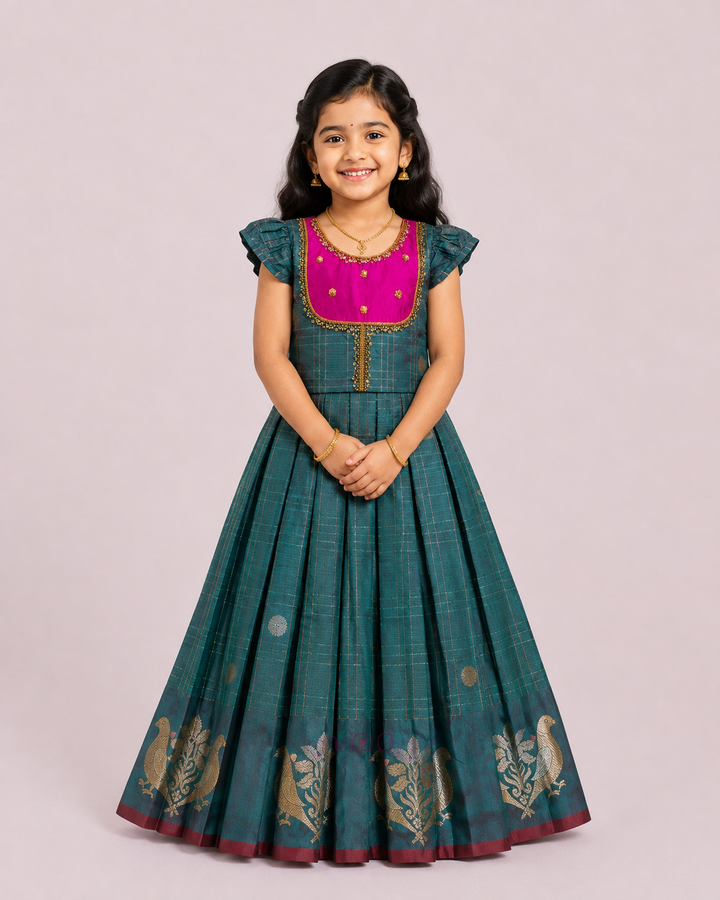 Sukriti - Green Pink Pattu Pavadai Minipattu