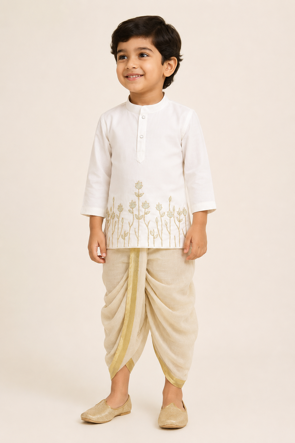 Arya - Halfwhite Kurta & Veshti set