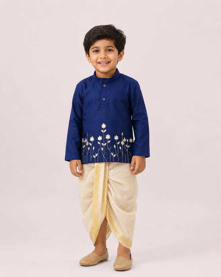 Arya - Navy blue Kurta & Veshti set