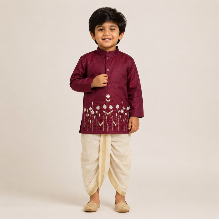 Arya - Maroon Kurta & Veshti set