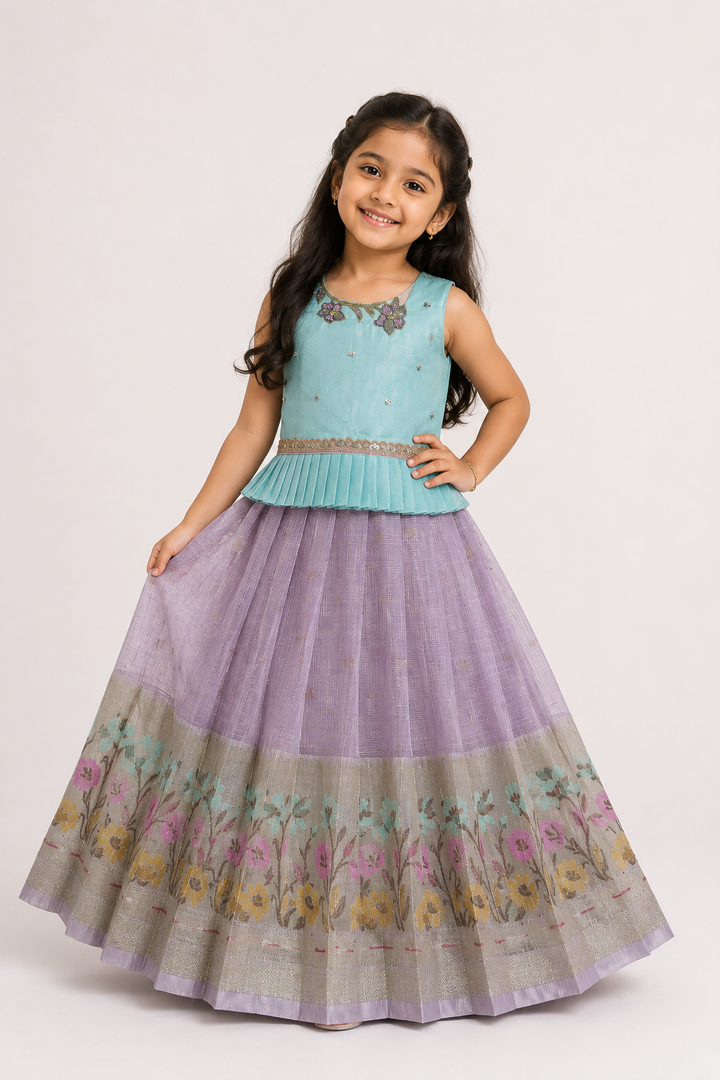 Vihana - Blue Lavender Pattu Pavadai Minipattu